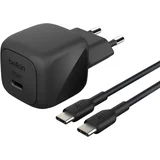 Paket hitrega stenskega polnilnika USB-C 45W Power Delivery in PPS s 1m kablom USB-C, Črna, (5000190865)