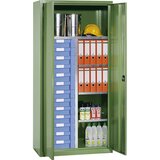 eurokraft pro Omara za material in predalnik, 4 police, 13 predalov, encijan modra RAL 5010 | Shoptok.si