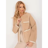 Fashion Hunters Dark beige women's zippered jacket with pockets