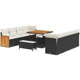 vidaXL 11-delni vrtni set sofa z blazinami, črn poli ratan, akacija, 3-delni vrtni jedilni set z blazinami, črn poli ratan, akacija Cene
