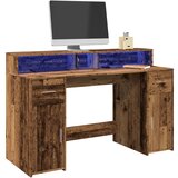 vidaXL Pisalna miza z LED lučkami starinski les 140x55x91 cm inž. les Cene