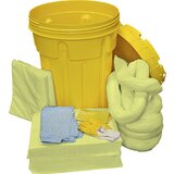 eurokraft basic Komplet za ukrepanje ob razlitju, v varnostnem sodu, vezava 100 l, izvedba za vpijanje kemikalij, rumene barve | Shoptok.si