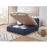 Bobochic Paris Temno modra oblazinjena zakonska postelja s prostorom za shranjevanje z letvenim dnom 160x200 cm Garance – | Shoptok.si