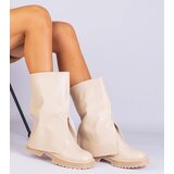 Gemre Beige ankle boots with a turned-down upper Rozalia | Shoptok.si
