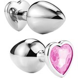 Sunfo metalni analni dildo sa kamenom u obliku srca (srebrno-roza) | shoptok.hr
