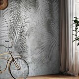 Foto tapeta - Light and shadow - grey and white composition with floral motif and pattern 200x140 | shoptok.hr