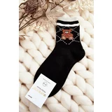 Kesi Patterned Women's Socks With Teddy Bears, Black