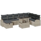 vidaXL 9-delna vrtna kavčna garnitura z blazinami Svetlo siva Poli ratan, 2-sedežna vrtna sofa s shrambo in blazinami Svetlo siva Poli ratan, (22092587) | Shoptok.si