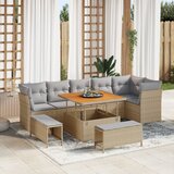 vidaXL 9-dijelni set vrtnih sofa s jastučićima Bež Poly Ratan Akacija | shoptok.hr