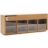 Kave Home Vitrina v hrastovem dekorju z drsnimi vrati v naravni barvi 200x80x40 cm Helvine – | Shoptok.si
