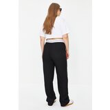 Trendyol Curve Black Wide Leg/Wide Leg Contrast White Waist Detail Plus Size Fabric Trousers | Eponuda.ba