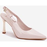 Boto Lacquered Heels With Open Back And Pointed Toes Light Beige Rivori | Shoptok.si