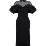 Trendyol black body-sitting woven collar detailed elegant evening dress cene