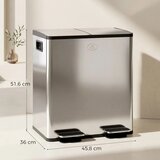  2 x 20 L dvostruke kante za otpad otvaranje na pedalu lako se čiste nehrđajući čelik plastika srebrna | shoptok.hr
