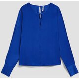 Marisse Plain V-Neck Shirt With Long Sleeves, Blue | Shoptok.si