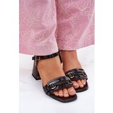 EVENTO Leather Patent Women's Heeled Sandals Black Mevonelle | Shoptok.si