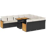 vidaXL 11-dijelni set vrtnih sofa poliratan i bagrem s jastucima crni | shoptok.hr