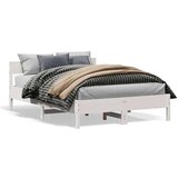 vidaXL Posteljni okvir z vzglavjem bel 135x190 cm trdna borovina | Shoptok.si