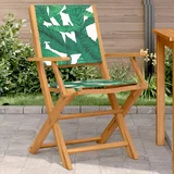 vidaXL Vrtni stoli 2 kosa vzorec listja trden akacijev les in blago