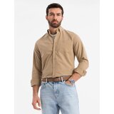 Ombre Men's REGULAR FIT cotton shirt with pocket - light brown | Eponuda.ba