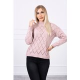 Kesi High-neckline sweater with diamond pattern powder pink Cene