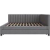 Lumor postelja s klopjo 140x200 cm - z vlečno posteljo 90x190 cm - tkanina iz žameta - siva, (22155716) | Shoptok.si