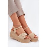 Boto Wedge Heeled Sandals With Buckle Khaki Liniella | shoptok.hr