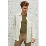 ALTINYILDIZ CLASSICS Men's Beige Comfort Fit Relaxed Cut Hidden Button Collar 100% Cotton Winter Shirt Jacket Cene