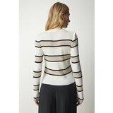  Women's Ecru Block Colored Corded Knitwear Sweater | ePonuda.com