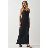 Happiness İstanbul Women's Black Strappy Summer Pleated Dress Cene
