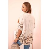 Kesi Włoski Women's cotton shirt with rolled up sleeves and animal pattern beige | shoptok.hr