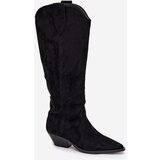 Boto Insulated Cowboy Boots Heeled Made Of Eco Suede Black Jovianne | Shoptok.si