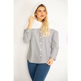 Şans Women's Plus Size Gray Front Buttoned Hooded Sports Shirt Tunic Cene
