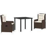 vidaXL 3 kom. set za objedovanje u vrtu smeđi poliratan, vrtni stol crn 80x80x73 cm Temperirano staklo | shoptok.hr