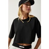 Happiness İstanbul Women's Black Basic Crop Knitted T-Shirt cene