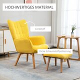  Namjenska fotelja s podnožjem naslonjač s izgledom korduroja fotelja s drvenim nogama za dnevni boravak žuta | shoptok.hr