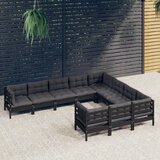 The Living Store Vrtna sedežna garnitura 10-delna z blazinami črna borovina - Vrtna Sedežna Garnitura, (21467746) | Shoptok.si