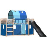 Krevet na kat s toboganom i zavjesama plavi 80 x 200 cm | shoptok.hr