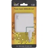 Punjač prijenosni za mobitele + LED svjetiljka, 4000mAh - POWER BANK 4000mAh, 3IN1, Bijeli
