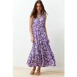 Trendyol Dark Purple V-Neck Sleeveless A-Line Knitted Maxi Dress Cene