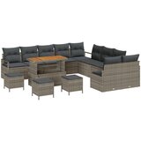 vidaXL 14-delni vrtnarski set s blazinami siva poli ratan akacija, 2-sedežna vrtnarska sofa z blazinami siva poli ratan, 4-delni vrtnarski jedilni set z blazinami siva poli ratan akacija | Shoptok.si