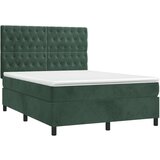 vidaXL Krevet box spring s madracem LED tamnozeleni 140x200 cm baršun | shoptok.hr