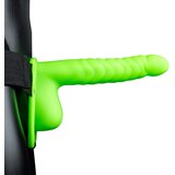 Ouch! Glow in the Dark Ribbed Hollow Strap-on with Balls 8" 21cm Cene