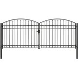 vidaXL dvojna vrata za ograjo zaobljena jeklo 400x175 cm črna | Shoptok.si