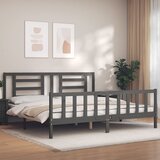vidaXL Posteljni okvir z vzglavjem siv 200x200 cm trden les | Shoptok.si