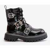 Boto Lacquered Worker Boots With Buckles Black Serizia | ePonuda.com