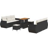 vidaXL 9-delni vrtni sofa set z blazinami črn poli ratan akacija, 3-delni vrtni jedilni set z blazinami črn poli ratan akacija Cene