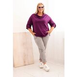 Kesi Włoski Plus Size women's blouse with cotton in a loose fit with a water neckline dark purple | Shoptok.si