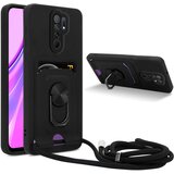 Cadorabo Verižica za mobilni telefon s funkcijo stojala, združljiva z Xiaomi RedMi 9 v črna barvi - silikonski zaščitni pokrov z nastavljivim trakom, (20859922) | Shoptok.si