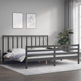  Okvir za krevet s uzglavljem sivi 200 x 200 cm od masivnog drva | shoptok.hr